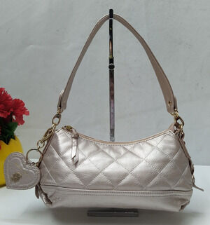 Rebecca Taylor Metallic Gold Leather Quilted Zipper Hobo Shoulder Bag - NWoT